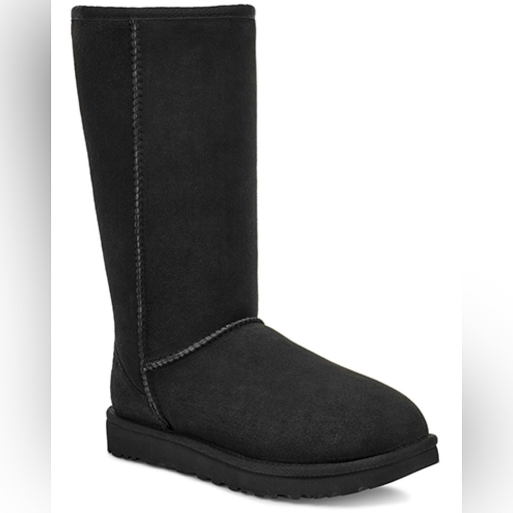 UGG Ultimate Tall Braid Boots Womens 9 Shearling Comfort Pull On Mid-Calf Black